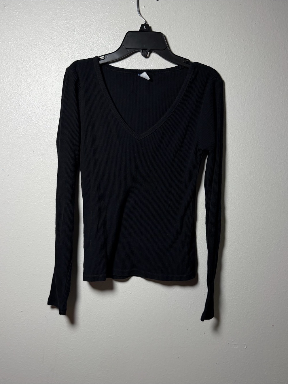 Old Navy Women Black V-Neck Long Sleeve Ribbed Top Casual size S